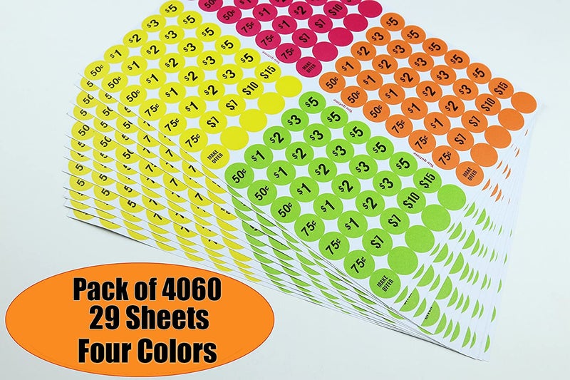 YouquTime Garage Sale Price Stickers Pack of 4060 3/4"" Round Bright Colors Label Stickers (with Price) - Image 2